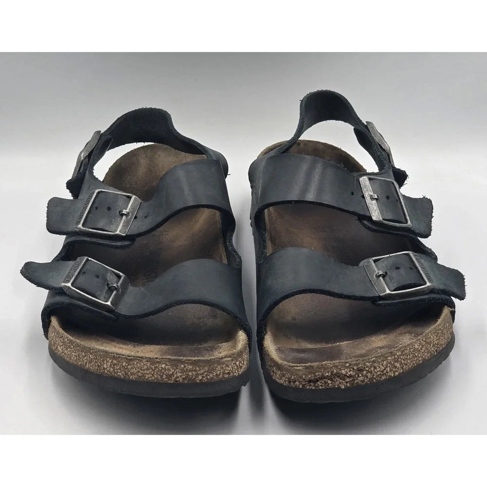 Birkenstock Milano Black Oiled Leather Sandals Men's EU 46 US 13 Adjustable